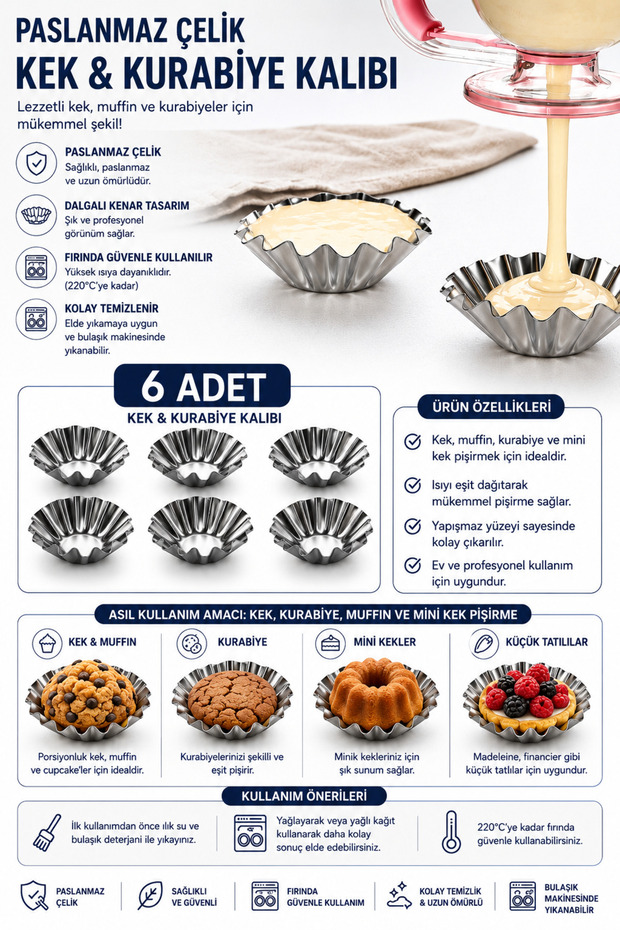 6 Pieces Flower Model Mini Tart Mold and Metal Cake Capsule Cake Mold