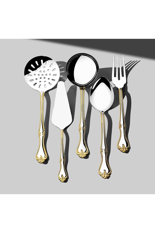 طقم تقديم من الفولاذ المقاوم للصدأ مكون من 5 قطع من Lalezar Gold Plain