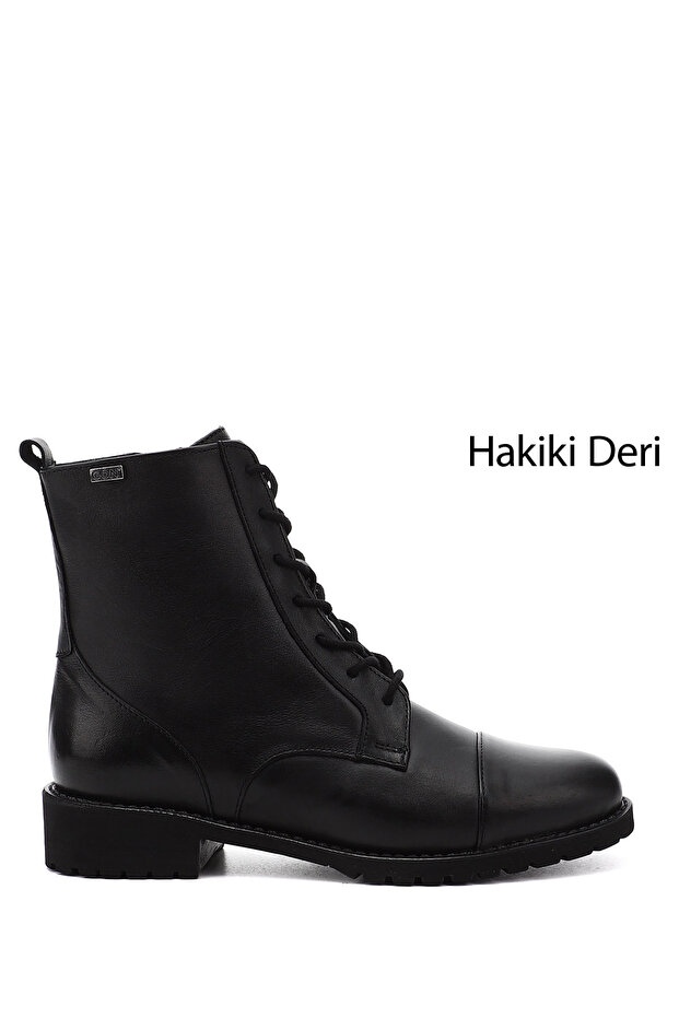 Women's Black Zippered Rubber Sole Genuine Leather Boots