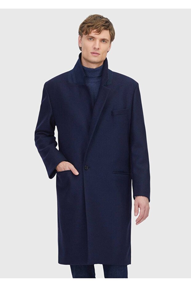 Lacivert Regular Fit Kelebek Yaka Casual Örme Palto - 3