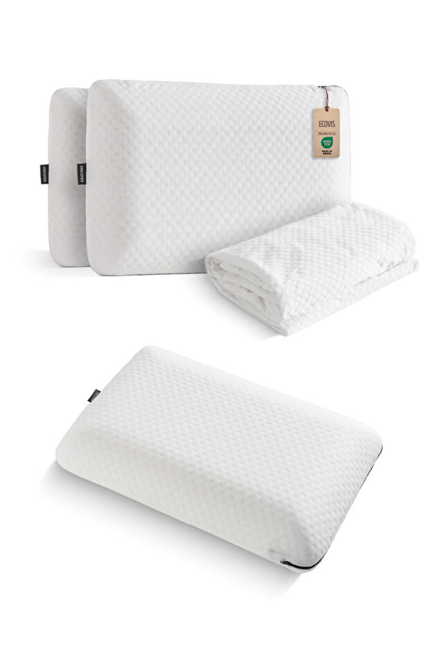 Ecovis Family Set, 2-Piece Visco Pillow and Double Liquid-Proof Fitted Bed Mattresses 160X200Cm