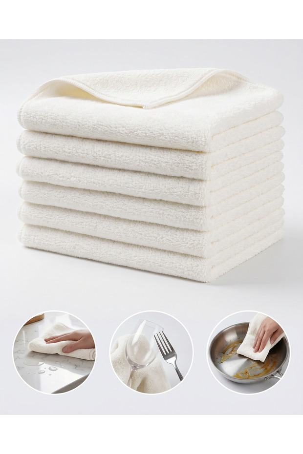 6-Pack Microfiber Kitchen Towels 35×35 cm, 330 GSM, Super Absorbent, Quick Dry, Lint-Free