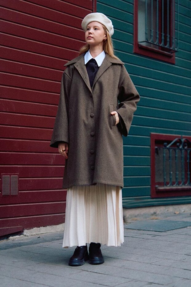 Oversized Low Sleeve Coat Brown