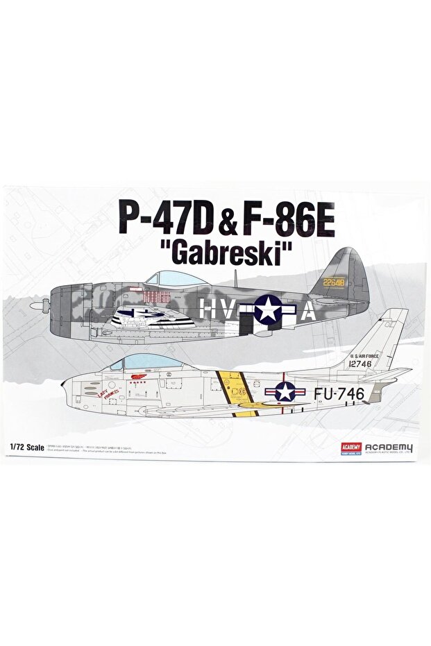 12530 1/72 Scale, P-47D & F-86E (Gabreski) Le Fighter Aircraft Unassembled, Plastic Model Kit