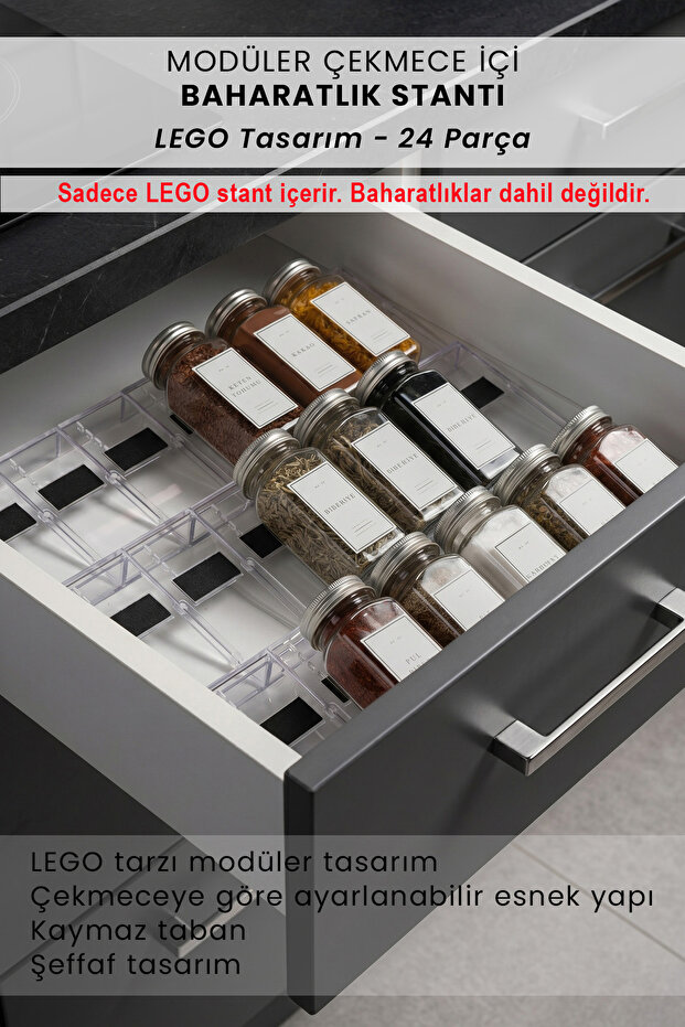 حامل توابل معياري قابل للتركيب بتصميم ليغو، مجموعة منظمات قابلة للتجميع | 24 قطعة