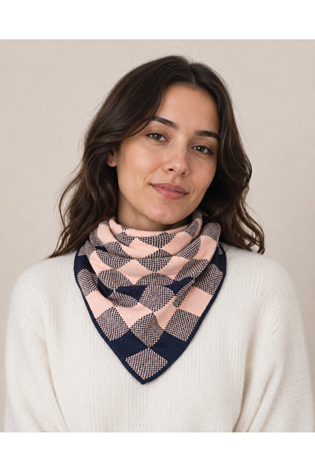 Checkered Patterned Knitwear Scarf - 1