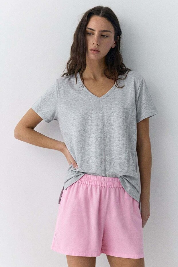 Μπλουζάκι V-Neck Basic Με μείγμα βισκόζης - 4