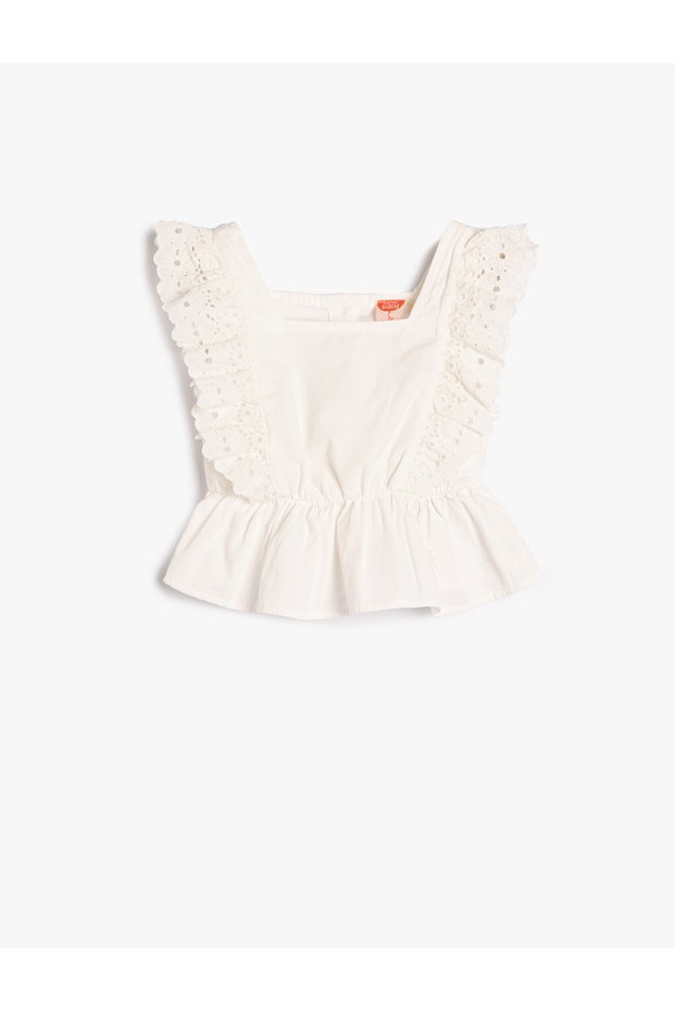 Cotton Square Neck Ribbed Ruffle Tank Top