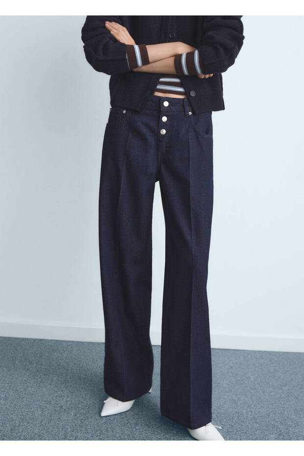 Low-Waisted Button Straight Cut Jeans - 1