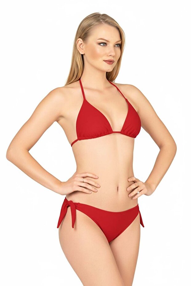 Beria Women's Triangle Half Padded Red Bikini Set