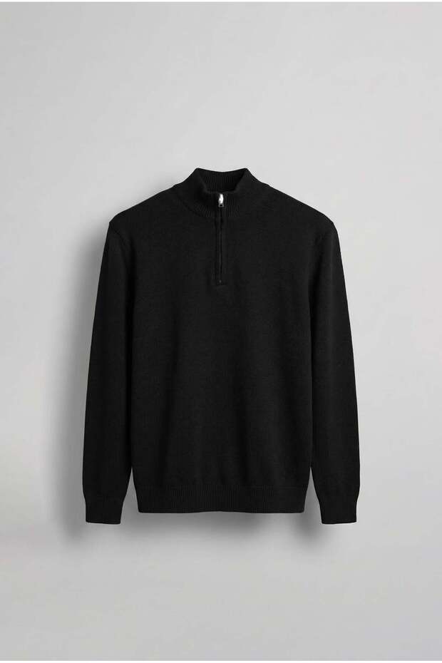 Men's Half Zipper Polo Collar Sweater Black
