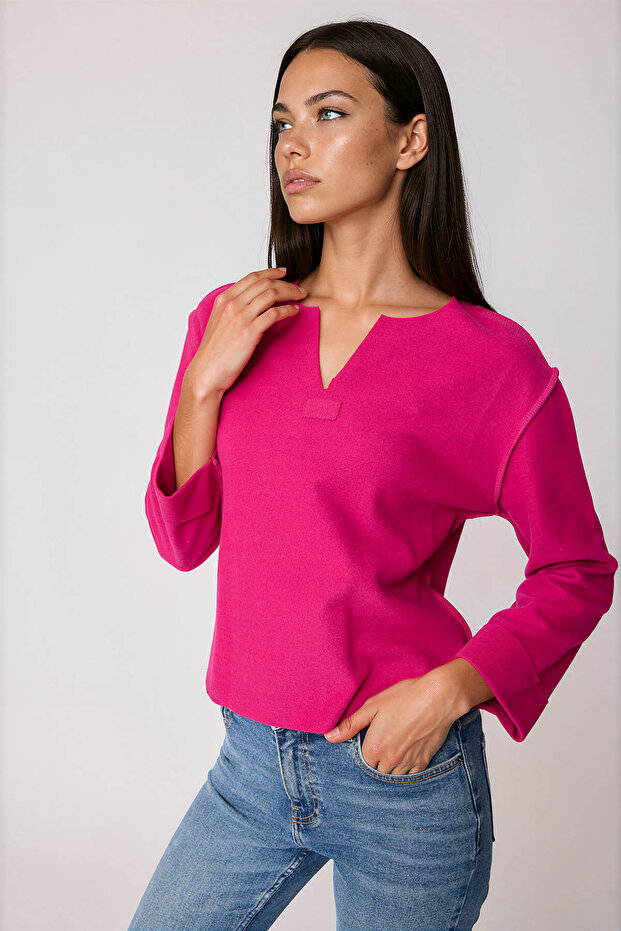 Cut V-Neck Reverse Stitching Blouse - 2