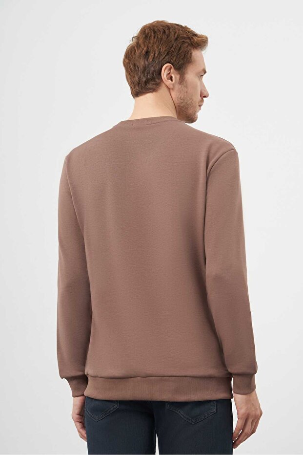 Men's Brown Basic Crew Neck Sweat-Shirt - 5