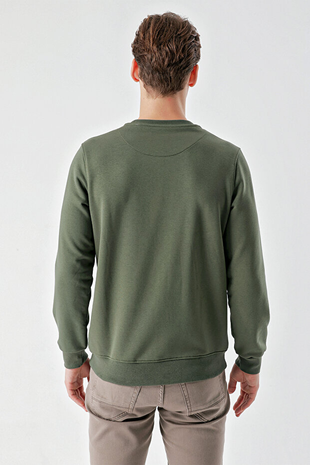 Men's Green Basic Crew Neck Sweat-Shirt - 6