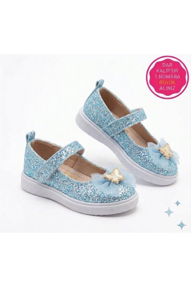Girls' Stylish Ballet Flats with Butterfly Bows and Shiny Silver Finish