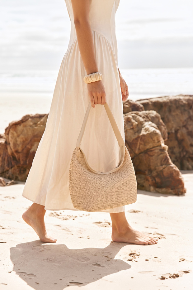Mun Wicker Vintage Double Zipper Hand and Shoulder Bag
