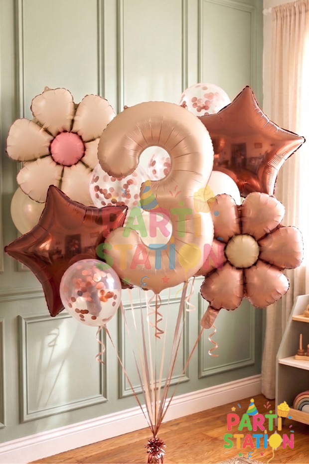 Retro Color Daisy Concept 3 Years Old Balloon Set Retro Color Theme Birthday Party Balloon Set