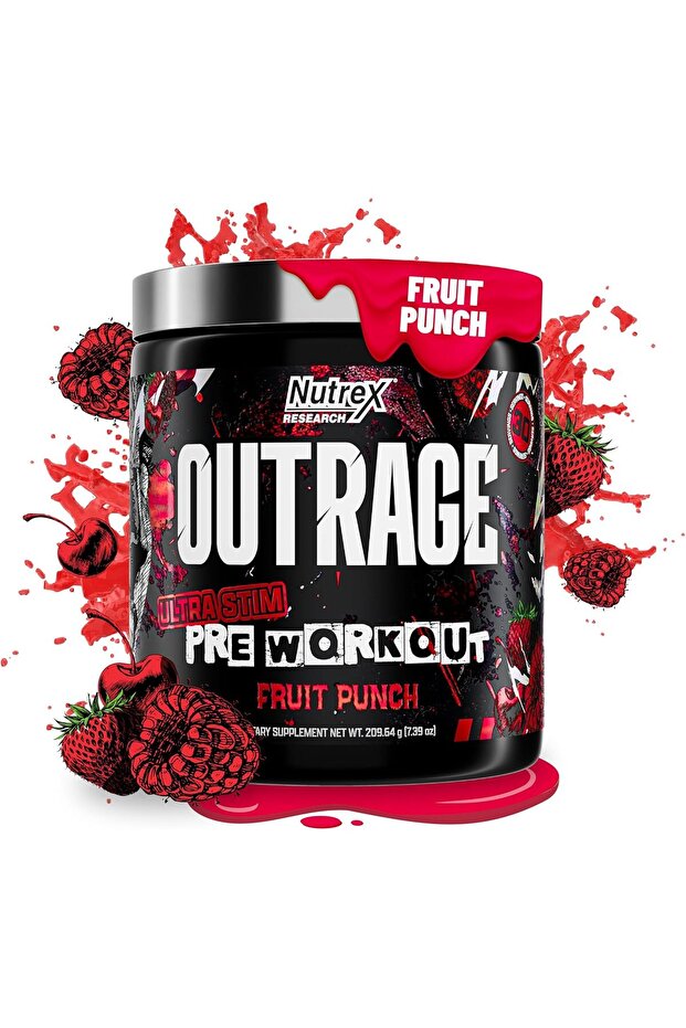Nutrex Outrage Ultra High Stim Preworkout 400mg Caffeine, L-Citrulline, Creatine Extreme Energy (30 Servings, Fruit Punch)