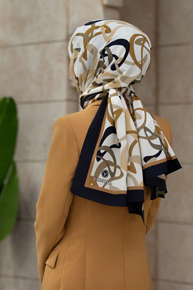 Crepe Boomerang Patterned Beige Color 75X195 Non-Fading Shawl