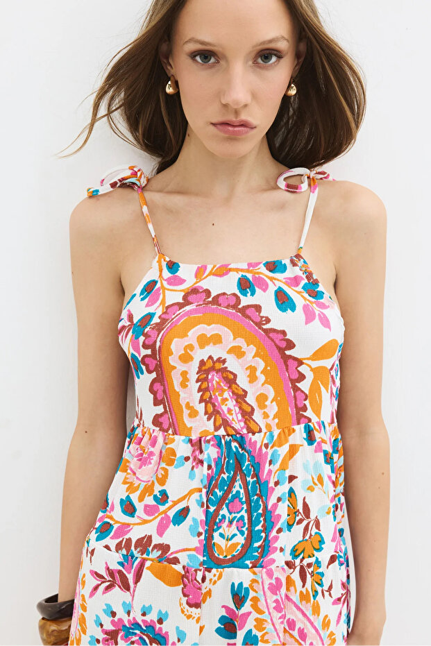 Patterned Flowy Strap Maxi Dress - 5