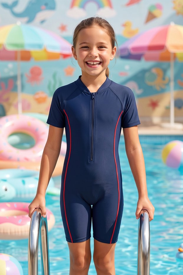 Overalls Short Sleeve Shorts Kids Baby Swimming Swimsuit 5155 Dark Navy Blue