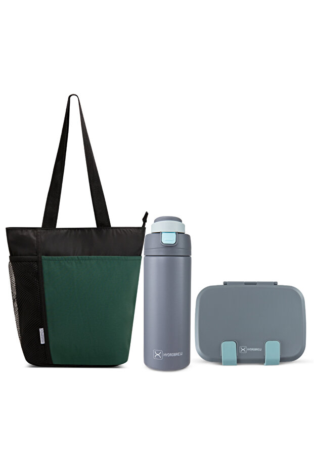 Steel Core Bento Lunch Box 839ml w/ Lunch Bag & Bottle – Leakproof Meal Set Graphite