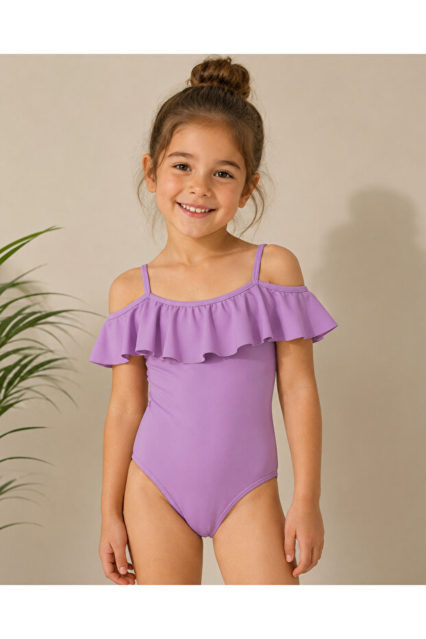 Purple Strap Girl's Swimsuit