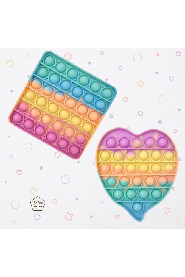 2-Pack Popit Pastel Colors Pop It, Square & Heart, Stress and Brain Game, Sensory Relaxing Fidget Toy