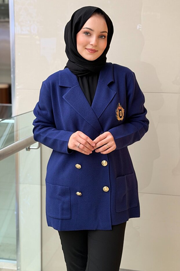 Double-Breasted Collar g Logo Patterned Knitwear Jacket