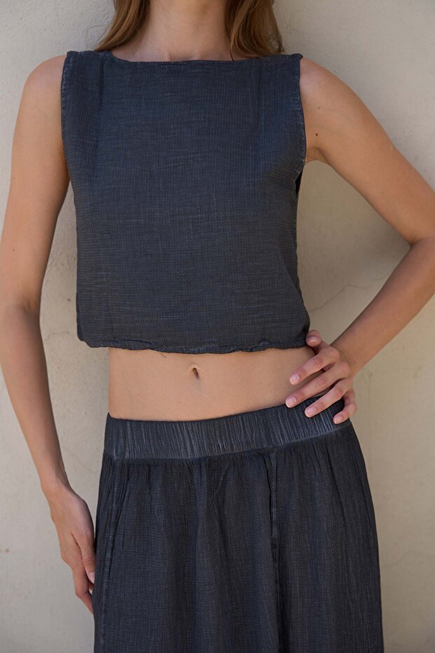 Cotton Navy Blue Thick Strap Blouse