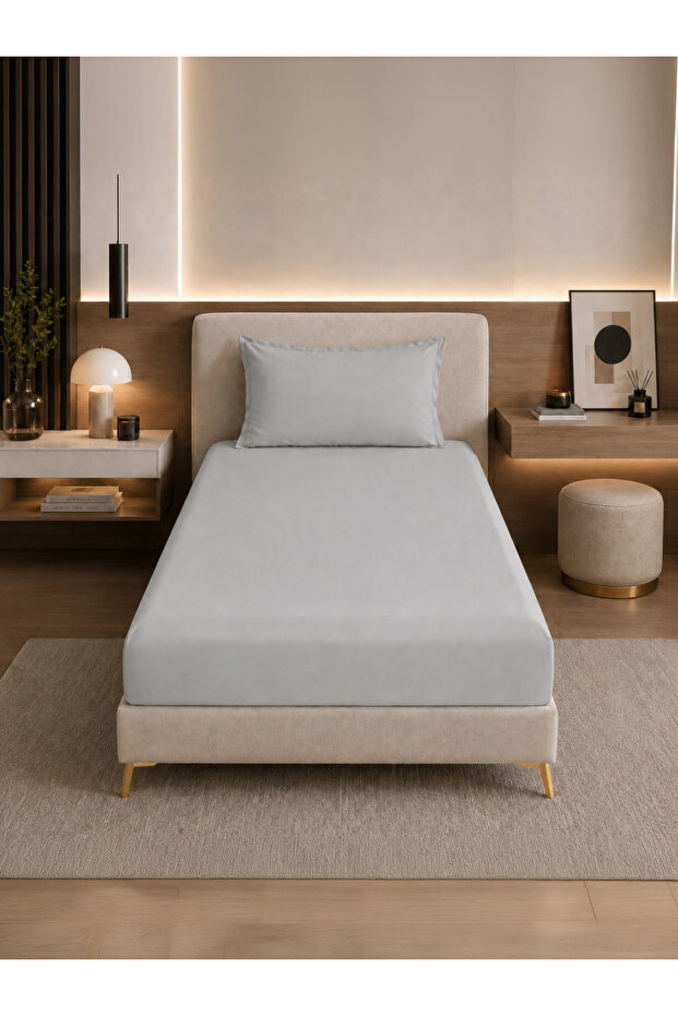ملاءة سرير سادة نفر ونص 120×200 سم – شرشف بحواف عميقة 30 سم مع 1 غطاء وسادة