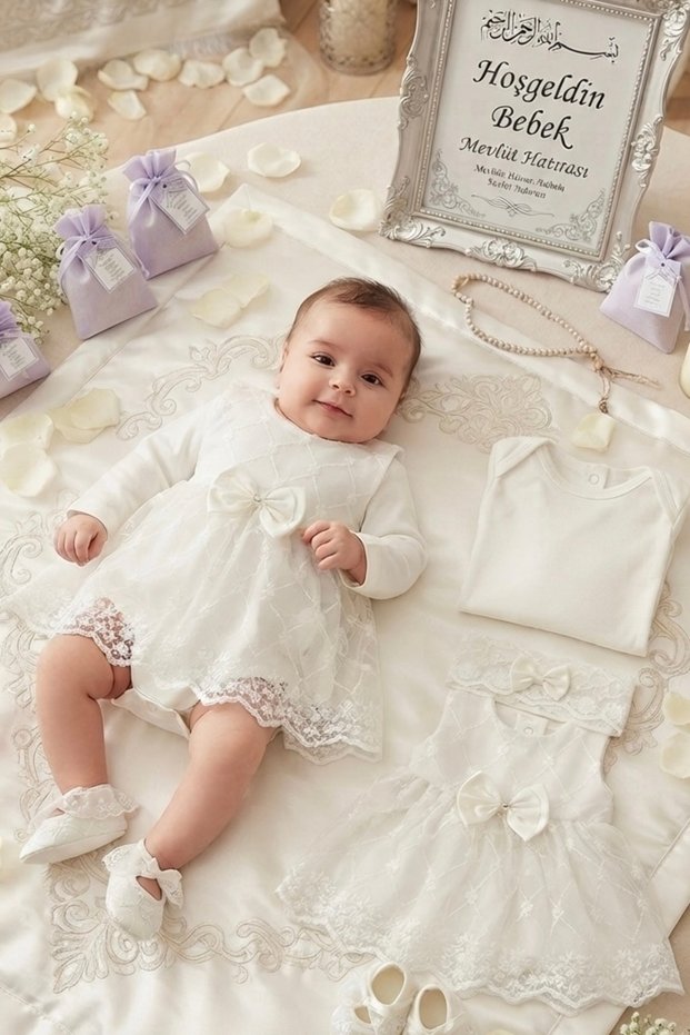 Baby Girl Two-Color Dress Newborn Luxury Dress Set - Hospital Discharge and Mevlütlük Set