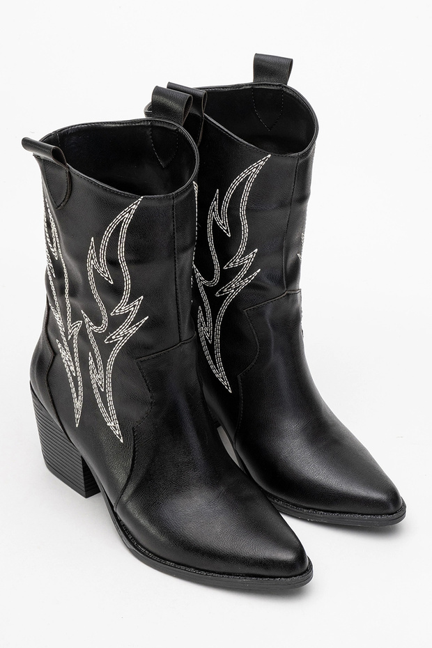 Carla Women's Black Leather Embroidered Dallas Western Cowboy Boots