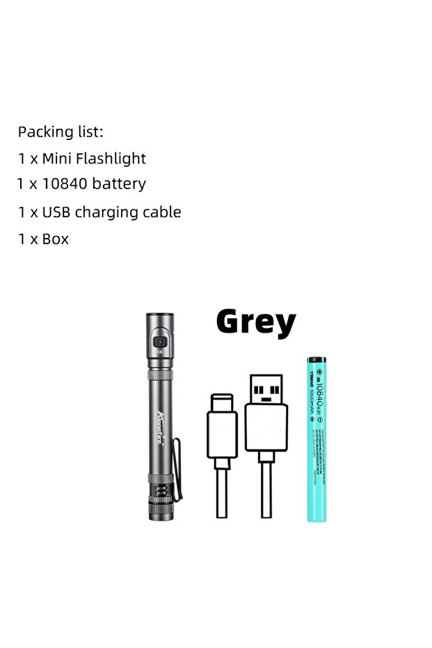 مصباح يدوي صغير X83-Grey EDC عالي السطوع مع قلم USB قابل لإعادة الشحن ومشبك مغناطيسي صغير ومصباح يدوي للاستخدام الخارجي