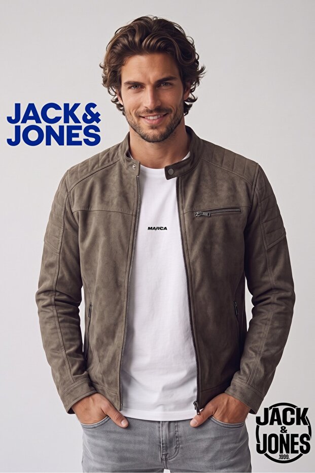 جاكيت للرجال من الجلد الصناعي من Jack&jones، باللون البني الفاتح - 12147218