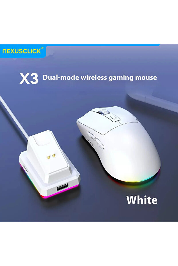 ماوس لاسلكي أبيض من نوع NexusClick بتقنية البلوتوث، ماوس ألعاب ثنائي الوضع للرياضات الإلكترونية وأجهزة الكمبيوتر المحمولة PAW311