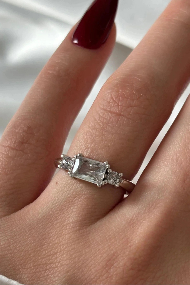 3 Stone Vintage Design Silver Women's Steel Ring Does Not Tarnish, Does Not Lose Color