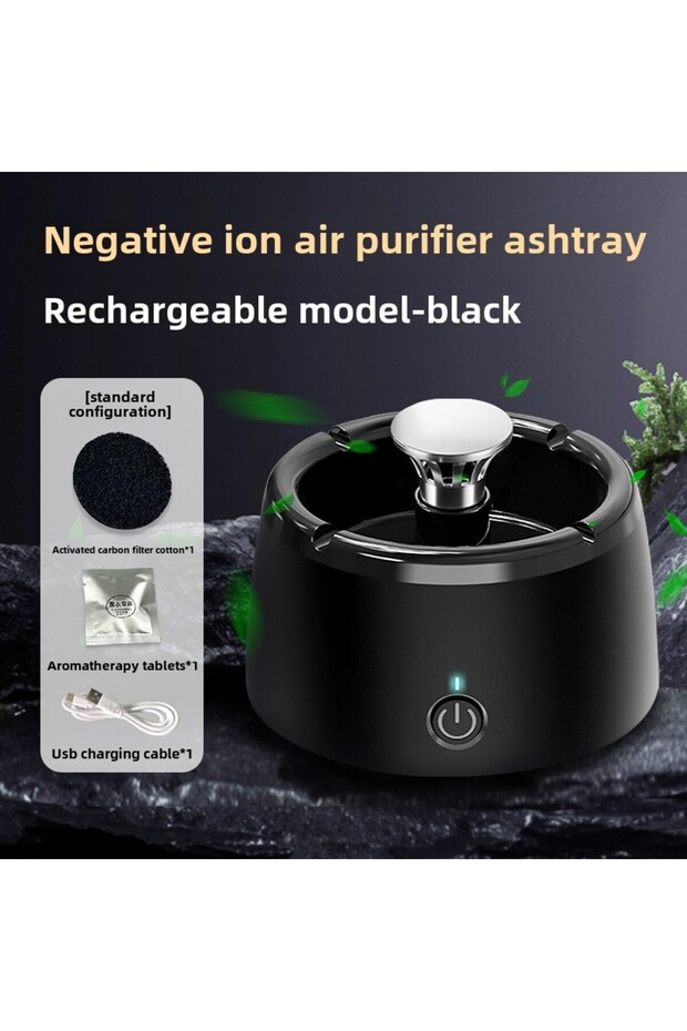 black Rechargeable Ashtray With Air Purifier Function Intelligent For Filtering Second-Hand Smoke Ho
