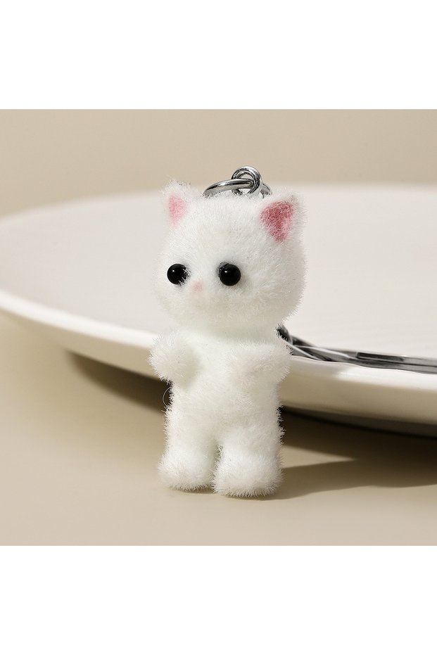 2 3D Cartoon Flocking Cat Keychain Kawaii Cat Key Ring Animal Key Chains Souvenir Gifts For Women M.
