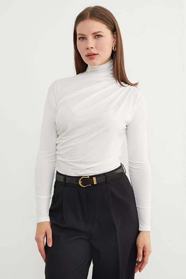 Basic Side Gathered Blouse - 1