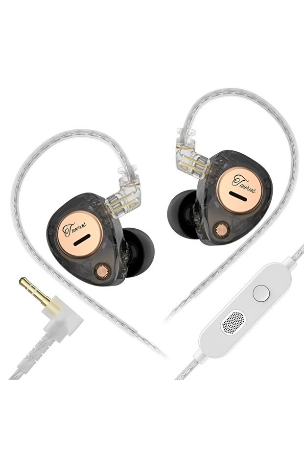 Black mic KZ Taurus Dual Dynamic Driver Wired Headphones Powerful Bass with HD Dual-Microphone in Ea