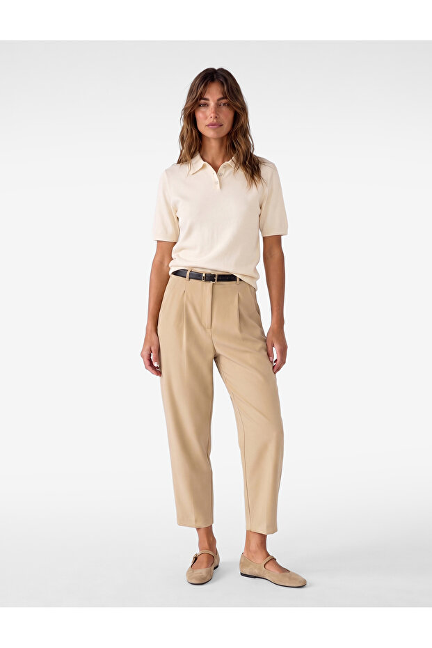 Carrot Cut Pants with Belt Detail and Ankle-Length Pockets