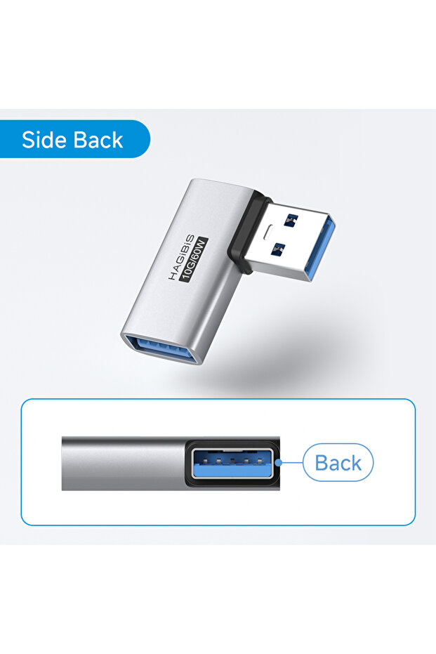 Side L shape Back Hagibis USB 3.2 Adapter 90 Degree Right Angle USB A Male to Female Connector OTG A