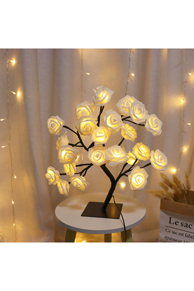 مصباح طاولة بإضاءة بيضاء، 36LED/108LED، مع سلسلة أضواء وردية، يعمل عبر USB