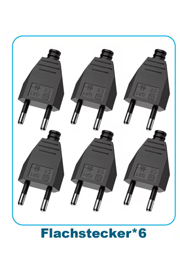 110-250V 6pcs Black black 6pc EU European 2 Pin Male Plug AC Electric Power Socket Adapter No Screwd