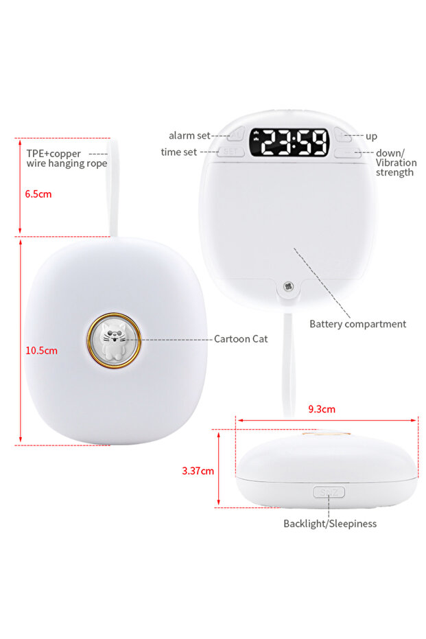 ساعة منبه W-Alarm TS-BC670 صامتة بالاهتزاز، منبه قوي للاستيقاظ للطلاب، أداة إيقاظ مبتكرة C