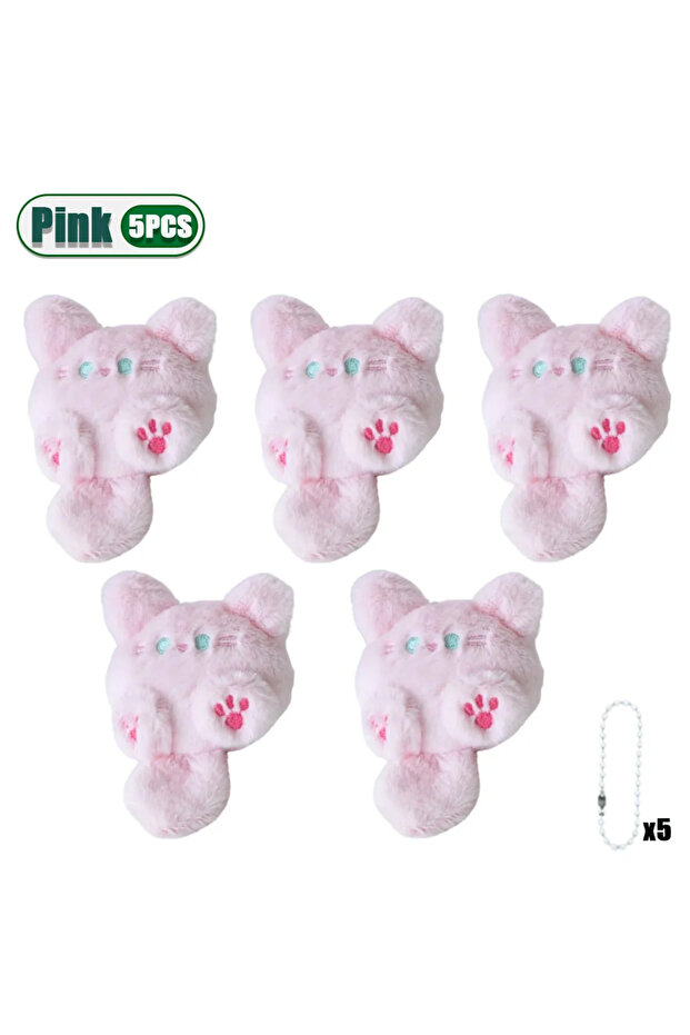 Pink-5PCS 1-20PCS Cute Plush Long Tail Cat Pendant Cat Doll Doll School Bag Charm Key Charm Children