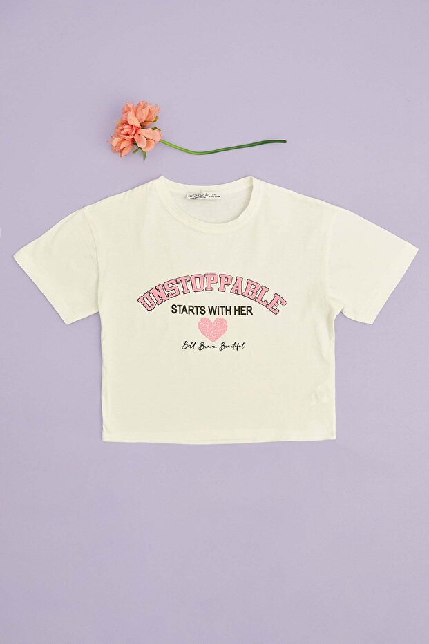 Unstoppable Printed Girls Cropped T-Shirt