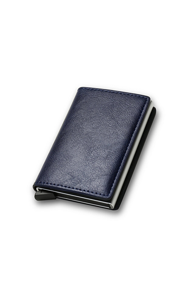 Blue Anti Rfid Carbon Fiber ID Holder Men Wallets Mini Automatic Pop up Bank Cardholder