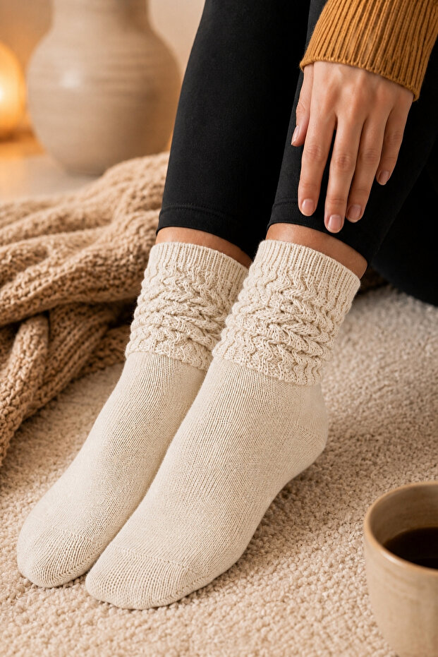 Original Women's Long Boot Socks Premium Thick Drawstring Slouchy Long Socks Soft Textured Cotton Terry Sole Boot Socks Compatible with Aerobics Knee-Length Dust Socks Home Sleep Comfortable Daily Warm Winter Socks